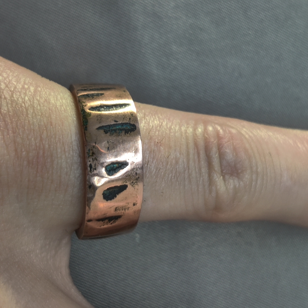 Copper Ring Size 10.25 Band Minimal Texture Hammered Solid Handcrafted Made USA - Picture 5 of 7